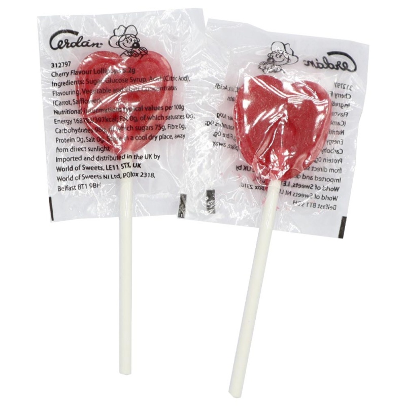 200 x Red Cherry Love Hearts Lollipops Sweet Candy Lollies Wholesale Bulk Buy Bag